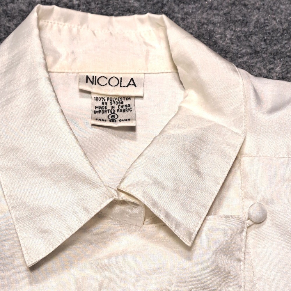 Nicola Vintage Cream Eyelet Embroidered Side Button Blouse Sz 6 Long Sleeve - Picture 3 of 8